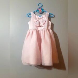 Janie and Jack Girl's Light Pink Bow Dress Satin Flare Sleeveless Size 4 Formal
